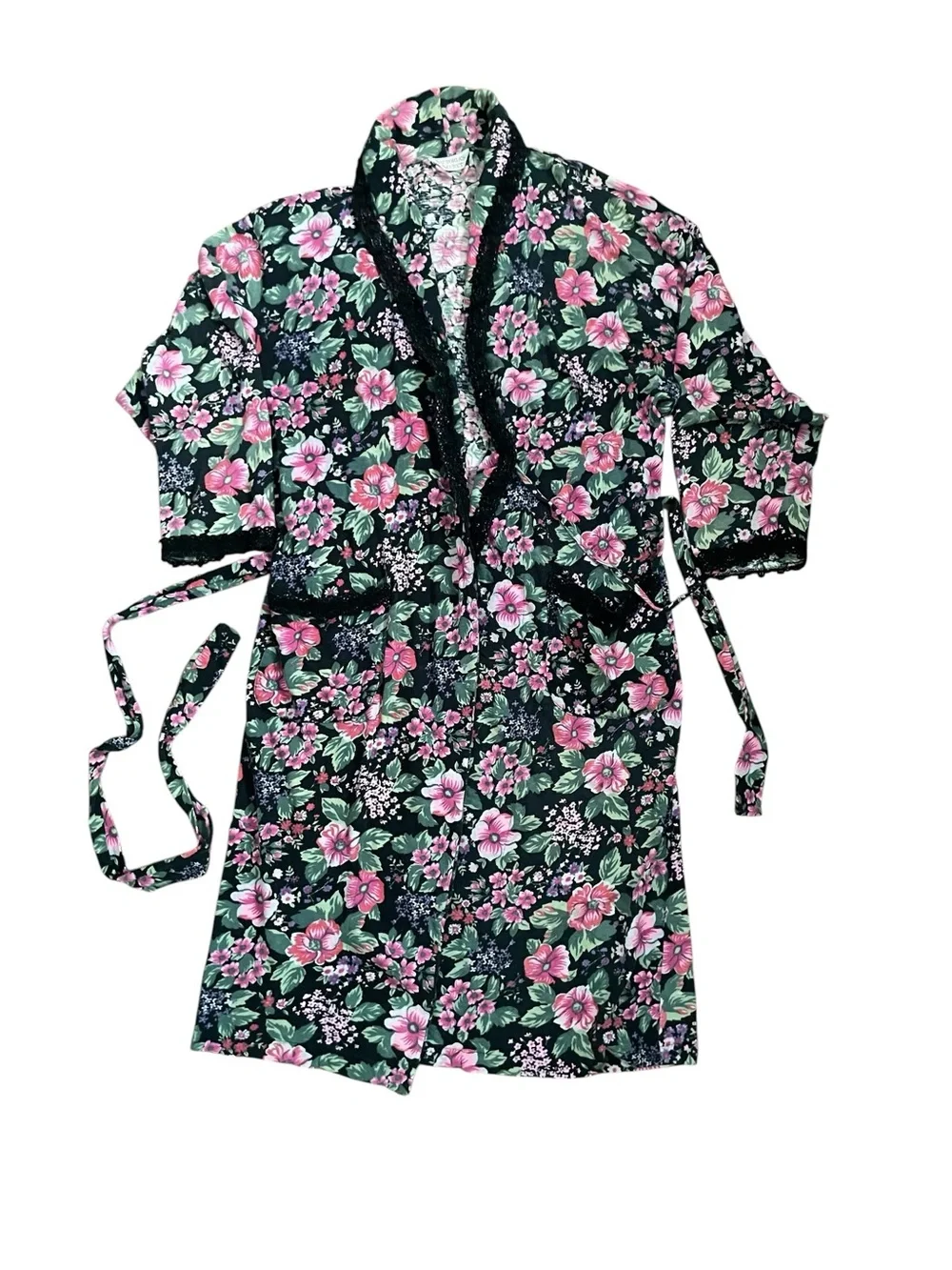 Rare 80s Vintage Victoria’s Secret Gold Label Floral Lace Trim Robe Size S/M